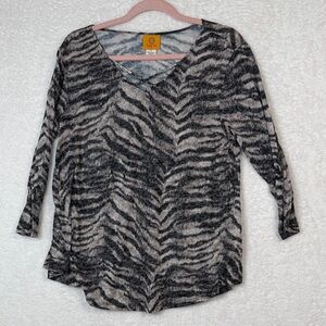 Women's Zebra Print semi sheer stretch V-Neck Top by Ruby Rd. Large